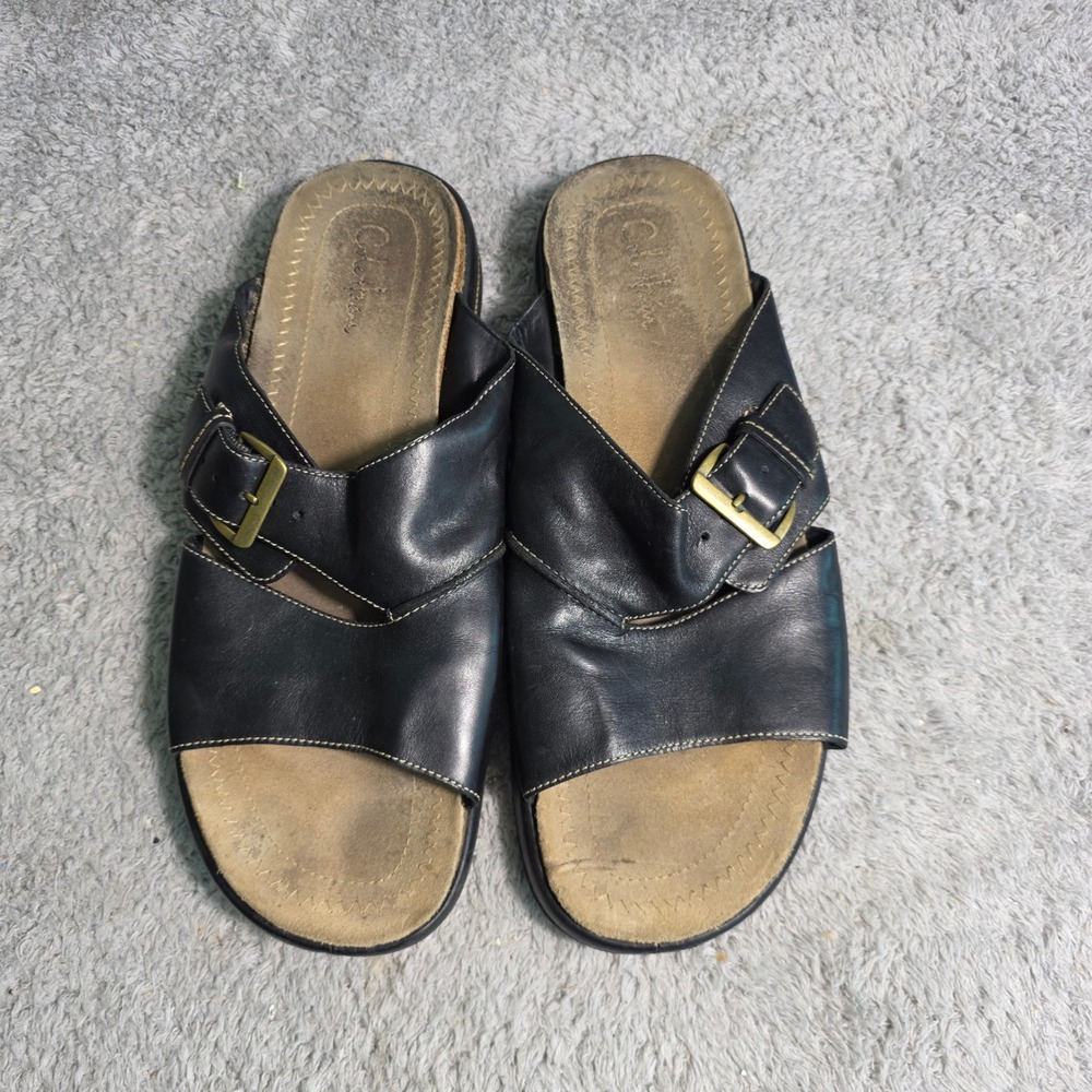 Cole Haan NikeAir Sandals Black Leather Buckle Slides Mens‎ 13M Excellent